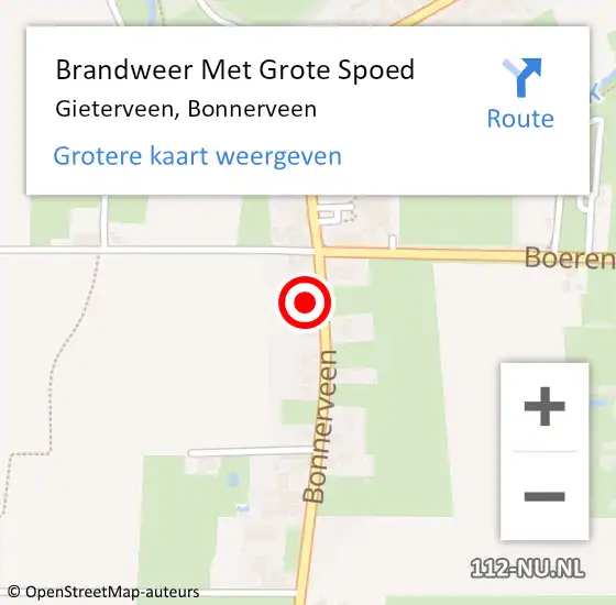 Locatie op kaart van de 112 melding: Brandweer Met Grote Spoed Naar Gieterveen, Bonnerveen op 1 oktober 2022 11:22