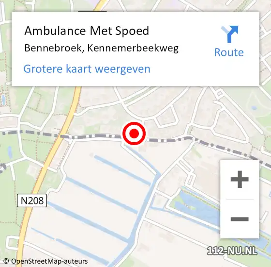 Locatie op kaart van de 112 melding: Ambulance Met Spoed Naar Bennebroek, Kennemerbeekweg op 1 oktober 2022 11:22