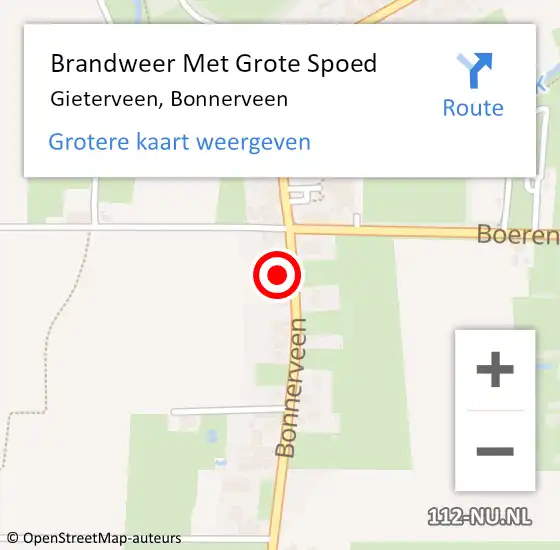 Locatie op kaart van de 112 melding: Brandweer Met Grote Spoed Naar Gieterveen, Bonnerveen op 1 oktober 2022 11:28