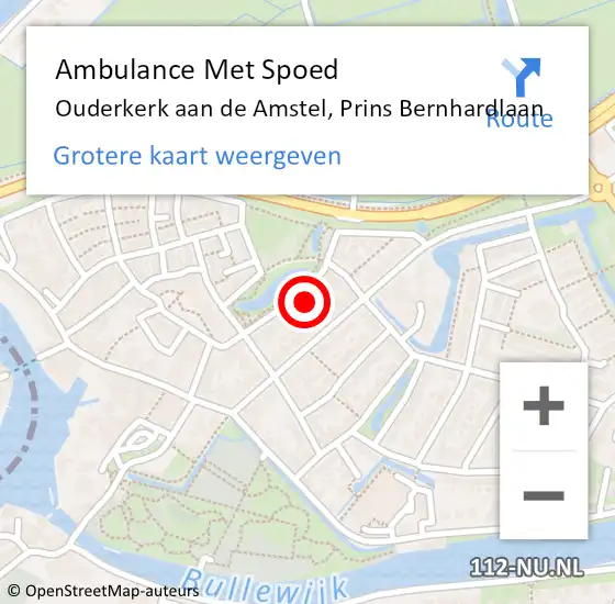 Locatie op kaart van de 112 melding: Ambulance Met Spoed Naar Ouderkerk aan de Amstel, Prins Bernhardlaan op 1 oktober 2022 11:49