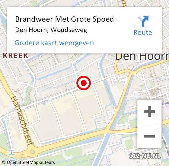 Locatie op kaart van de 112 melding: Brandweer Met Grote Spoed Naar Den Hoorn, Woudseweg op 1 oktober 2022 11:56