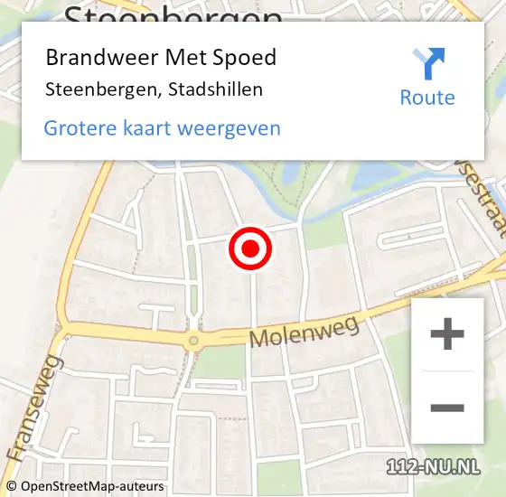 Locatie op kaart van de 112 melding: Brandweer Met Spoed Naar Steenbergen, Stadshillen op 1 oktober 2022 12:31