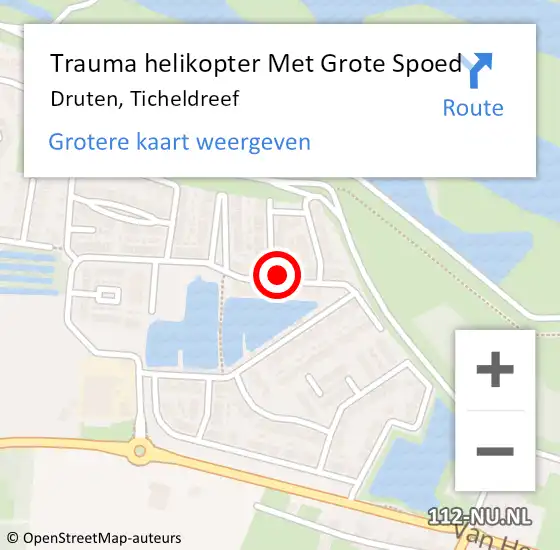 Locatie op kaart van de 112 melding: Trauma helikopter Met Grote Spoed Naar Druten, Ticheldreef op 1 oktober 2022 12:50