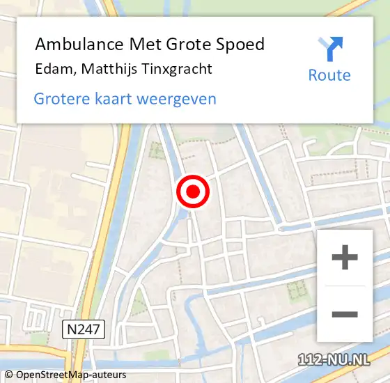 Locatie op kaart van de 112 melding: Ambulance Met Grote Spoed Naar Edam, Matthijs Tinxgracht op 1 oktober 2022 13:24