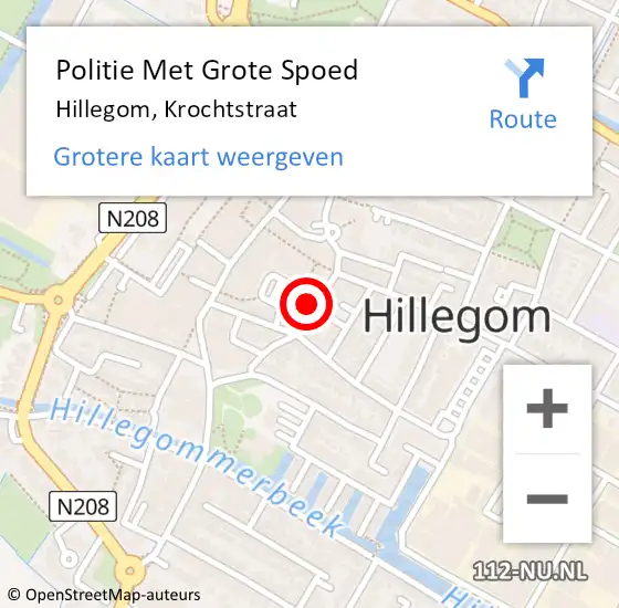 Locatie op kaart van de 112 melding: Politie Met Grote Spoed Naar Hillegom, Krochtstraat op 1 oktober 2022 13:24