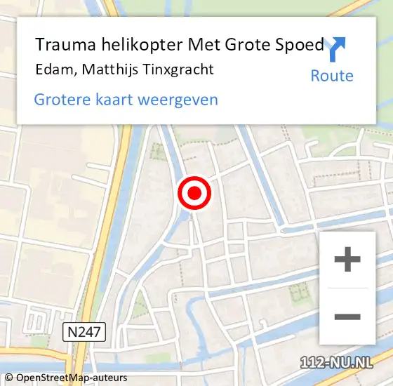 Locatie op kaart van de 112 melding: Trauma helikopter Met Grote Spoed Naar Edam, Matthijs Tinxgracht op 1 oktober 2022 13:24