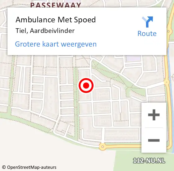 Locatie op kaart van de 112 melding: Ambulance Met Spoed Naar Tiel, Aardbeivlinder op 1 oktober 2022 13:36