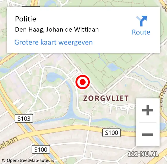 Locatie op kaart van de 112 melding: Politie Den Haag, Johan de Wittlaan op 1 oktober 2022 13:46