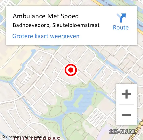 Locatie op kaart van de 112 melding: Ambulance Met Spoed Naar Badhoevedorp, Sleutelbloemstraat op 1 oktober 2022 13:55