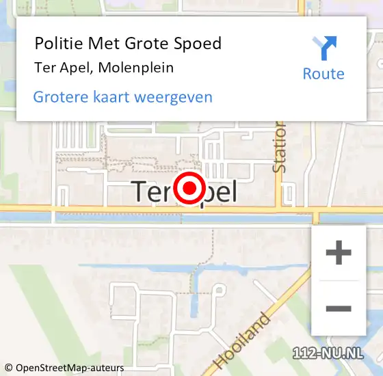 Locatie op kaart van de 112 melding: Politie Met Grote Spoed Naar Ter Apel, Molenplein op 1 oktober 2022 14:04