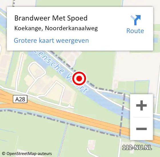 Locatie op kaart van de 112 melding: Brandweer Met Spoed Naar Koekange, Noorderkanaalweg op 31 juli 2014 06:38