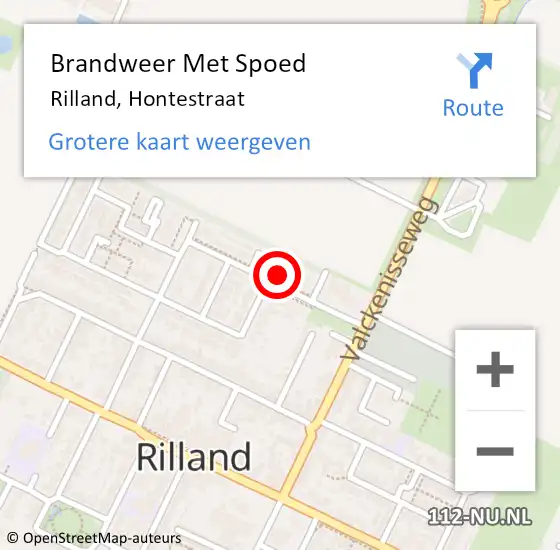 Locatie op kaart van de 112 melding: Brandweer Met Spoed Naar Rilland, Hontestraat op 1 oktober 2022 14:24