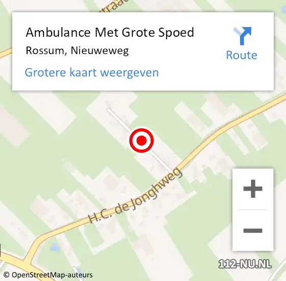 Locatie op kaart van de 112 melding: Ambulance Met Grote Spoed Naar Rossum, Nieuweweg op 1 oktober 2022 14:32