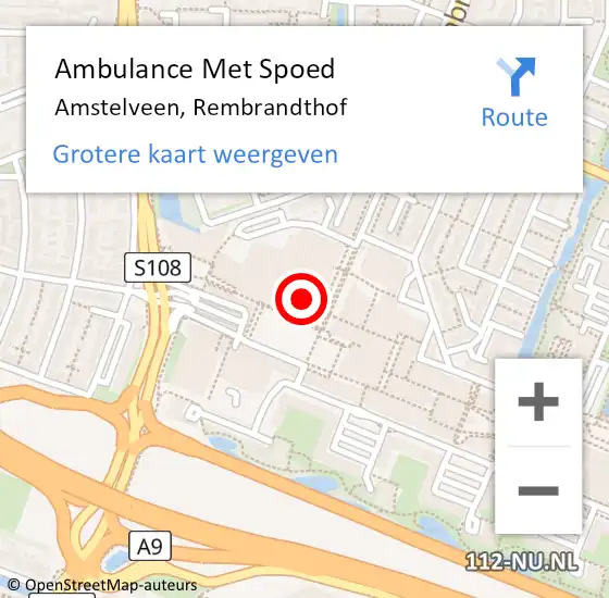 Locatie op kaart van de 112 melding: Ambulance Met Spoed Naar Amstelveen, Rembrandthof op 1 oktober 2022 14:39