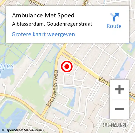Locatie op kaart van de 112 melding: Ambulance Met Spoed Naar Alblasserdam, Goudenregenstraat op 1 oktober 2022 14:41