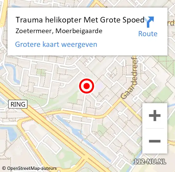 Locatie op kaart van de 112 melding: Trauma helikopter Met Grote Spoed Naar Zoetermeer, Moerbeigaarde op 1 oktober 2022 14:45