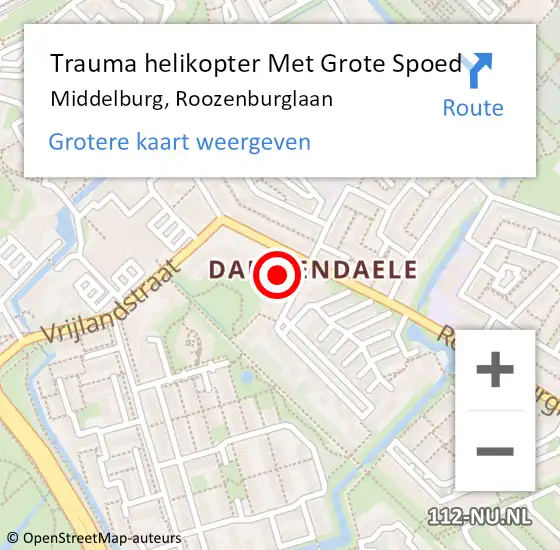Locatie op kaart van de 112 melding: Trauma helikopter Met Grote Spoed Naar Middelburg, Roozenburglaan op 1 oktober 2022 15:26