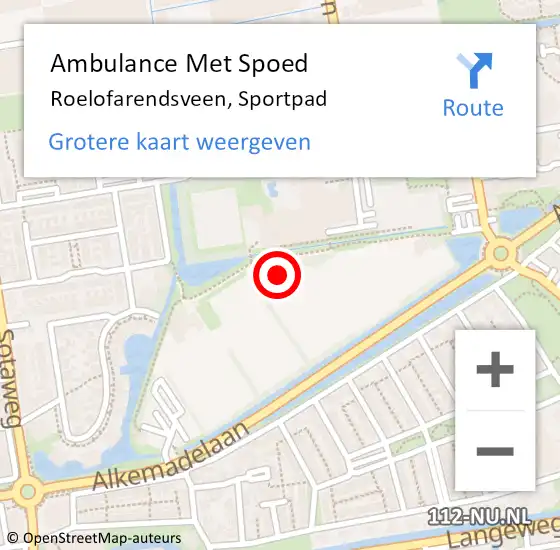 Locatie op kaart van de 112 melding: Ambulance Met Spoed Naar Roelofarendsveen, Sportpad op 1 oktober 2022 15:38