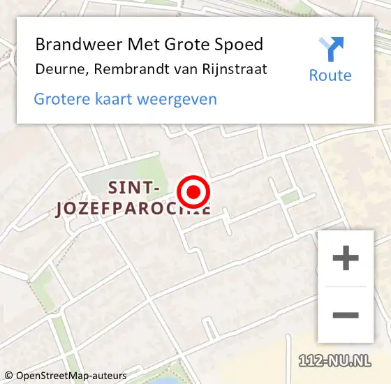 Locatie op kaart van de 112 melding: Brandweer Met Grote Spoed Naar Deurne, Rembrandt van Rijnstraat op 1 oktober 2022 15:44