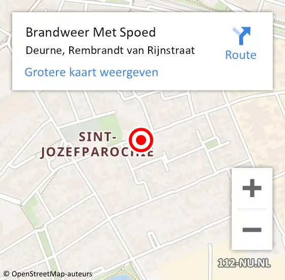 Locatie op kaart van de 112 melding: Brandweer Met Spoed Naar Deurne, Rembrandt van Rijnstraat op 1 oktober 2022 15:46