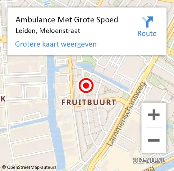 Locatie op kaart van de 112 melding: Ambulance Met Grote Spoed Naar Leiden, Meloenstraat op 1 oktober 2022 16:07