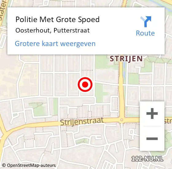 Locatie op kaart van de 112 melding: Politie Met Grote Spoed Naar Oosterhout, Putterstraat op 1 oktober 2022 16:07