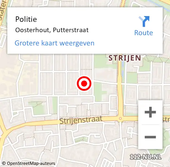 Locatie op kaart van de 112 melding: Politie Oosterhout, Putterstraat op 1 oktober 2022 16:07