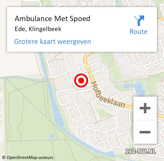 Locatie op kaart van de 112 melding: Ambulance Met Spoed Naar Ede, Klingelbeek op 1 oktober 2022 16:08