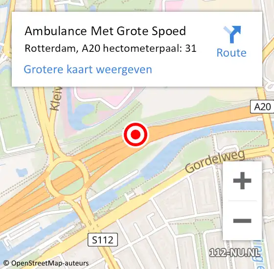 Locatie op kaart van de 112 melding: Ambulance Met Grote Spoed Naar Rotterdam, A20 hectometerpaal: 31 op 1 oktober 2022 16:09