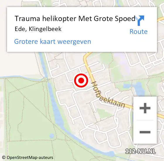 Locatie op kaart van de 112 melding: Trauma helikopter Met Grote Spoed Naar Ede, Klingelbeek op 1 oktober 2022 16:09