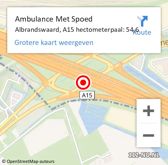 Locatie op kaart van de 112 melding: Ambulance Met Spoed Naar Albrandswaard, A15 hectometerpaal: 54,6 op 1 oktober 2022 16:16