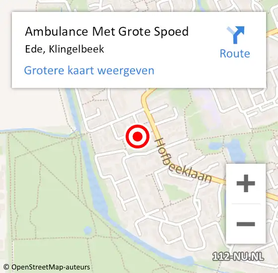 Locatie op kaart van de 112 melding: Ambulance Met Grote Spoed Naar Ede, Klingelbeek op 1 oktober 2022 16:16