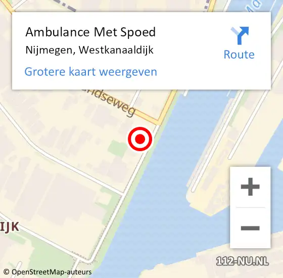 Locatie op kaart van de 112 melding: Ambulance Met Spoed Naar Nijmegen, Westkanaaldijk op 1 oktober 2022 16:22