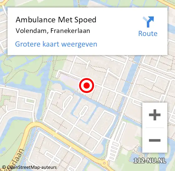 Locatie op kaart van de 112 melding: Ambulance Met Spoed Naar Volendam, Franekerlaan op 1 oktober 2022 16:44