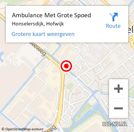 Locatie op kaart van de 112 melding: Ambulance Met Grote Spoed Naar Honselersdijk, Hofwijk op 1 oktober 2022 16:53