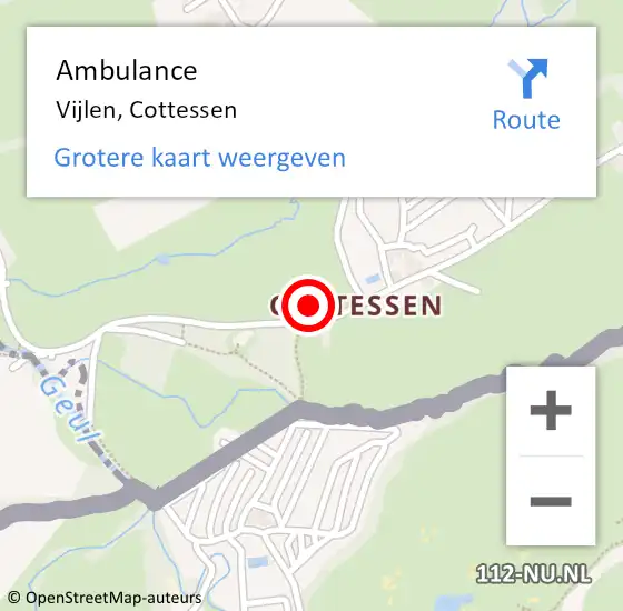 Locatie op kaart van de 112 melding: Ambulance Vijlen, Cottessen op 31 juli 2014 07:31