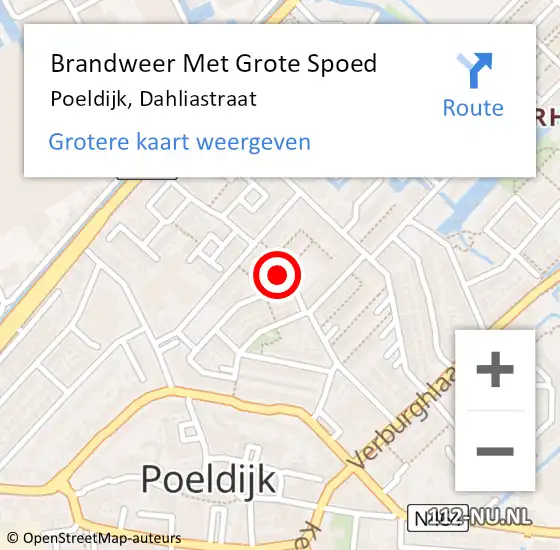 Locatie op kaart van de 112 melding: Brandweer Met Grote Spoed Naar Poeldijk, Dahliastraat op 1 oktober 2022 16:55