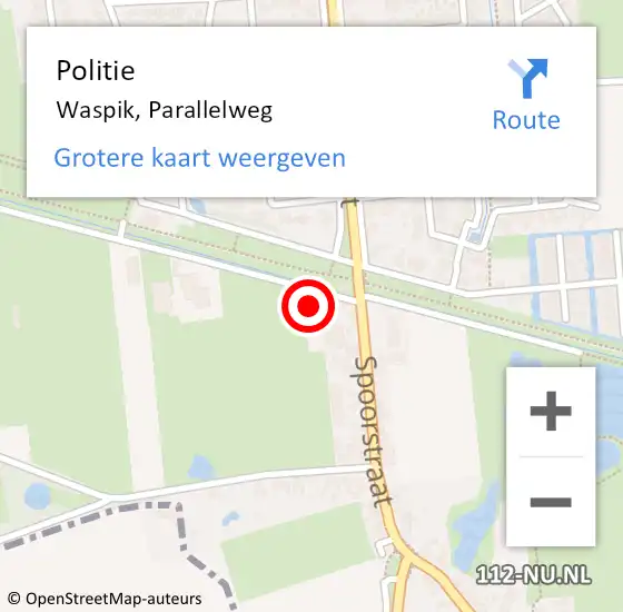 Locatie op kaart van de 112 melding: Politie Waspik, Parallelweg op 1 oktober 2022 16:58