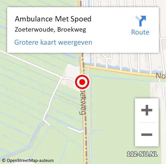 Locatie op kaart van de 112 melding: Ambulance Met Spoed Naar Zoeterwoude, Broekweg op 31 juli 2014 07:33