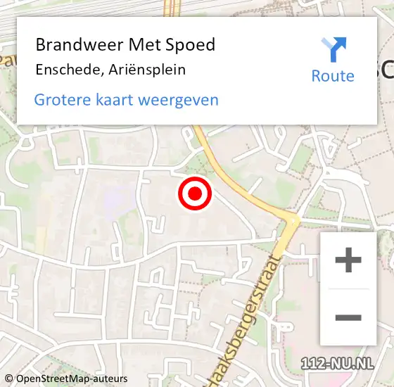 Locatie op kaart van de 112 melding: Brandweer Met Spoed Naar Enschede, Ariënsplein op 1 oktober 2022 17:20