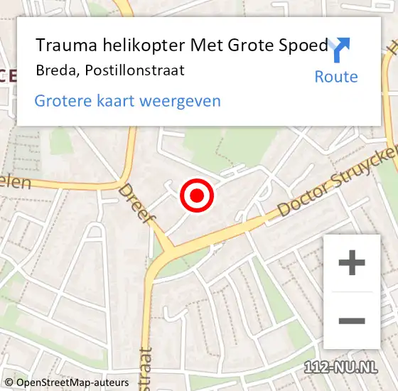 Locatie op kaart van de 112 melding: Trauma helikopter Met Grote Spoed Naar Breda, Postillonstraat op 1 oktober 2022 17:37