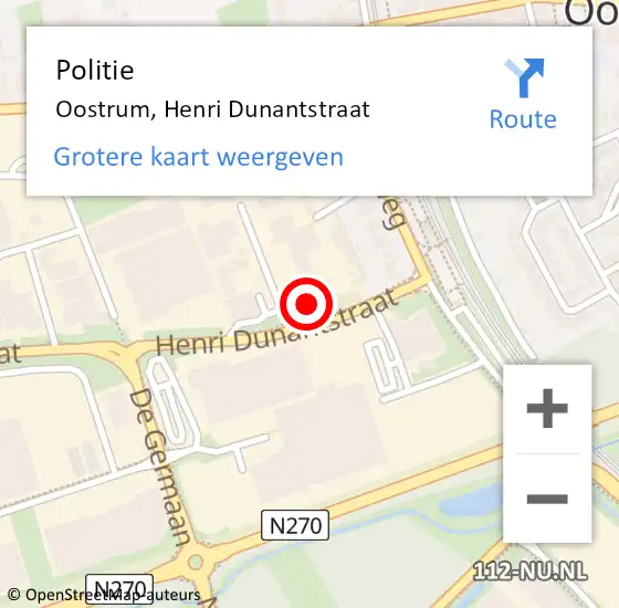Locatie op kaart van de 112 melding: Politie Oostrum, Henri Dunantstraat op 1 oktober 2022 17:38