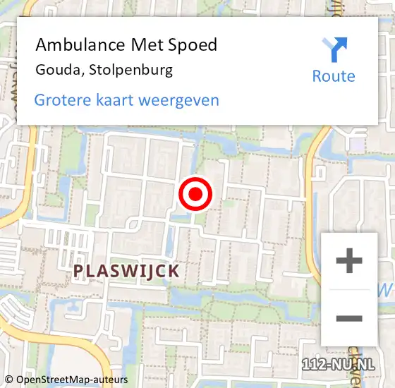 Locatie op kaart van de 112 melding: Ambulance Met Spoed Naar Gouda, Stolpenburg op 1 oktober 2022 17:52