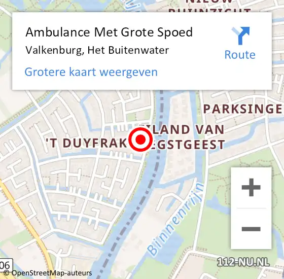 Locatie op kaart van de 112 melding: Ambulance Met Grote Spoed Naar Valkenburg, Het Buitenwater op 1 oktober 2022 18:04