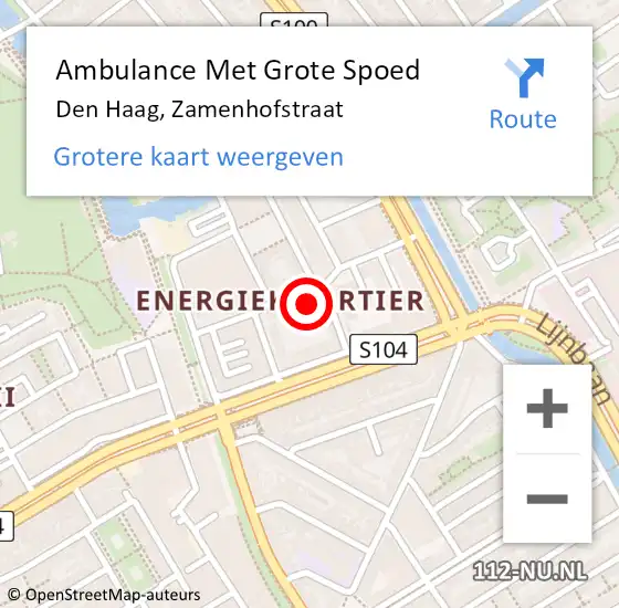 Locatie op kaart van de 112 melding: Ambulance Met Grote Spoed Naar Den Haag, Zamenhofstraat op 1 oktober 2022 18:06