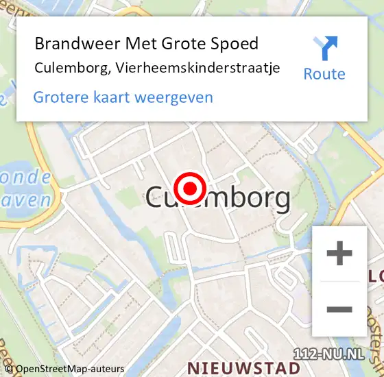 Locatie op kaart van de 112 melding: Brandweer Met Grote Spoed Naar Culemborg, Vierheemskinderstraatje op 1 oktober 2022 18:10