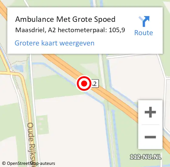 Locatie op kaart van de 112 melding: Ambulance Met Grote Spoed Naar Maasdriel, A2 hectometerpaal: 105,9 op 1 oktober 2022 18:13
