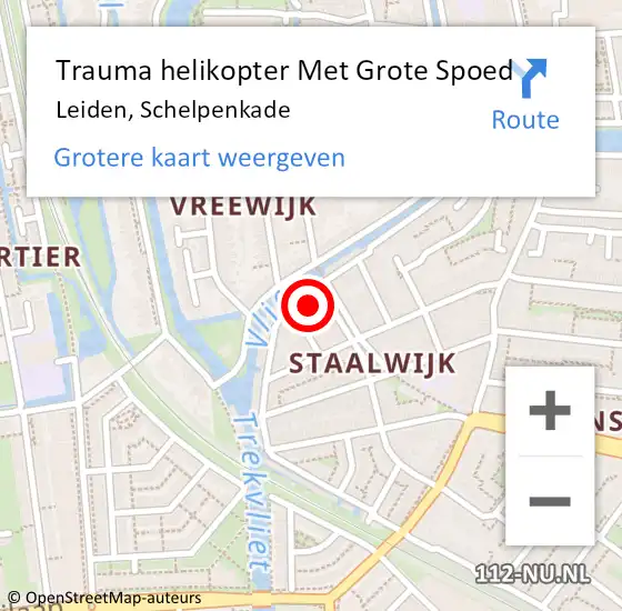 Locatie op kaart van de 112 melding: Trauma helikopter Met Grote Spoed Naar Leiden, Schelpenkade op 1 oktober 2022 18:26