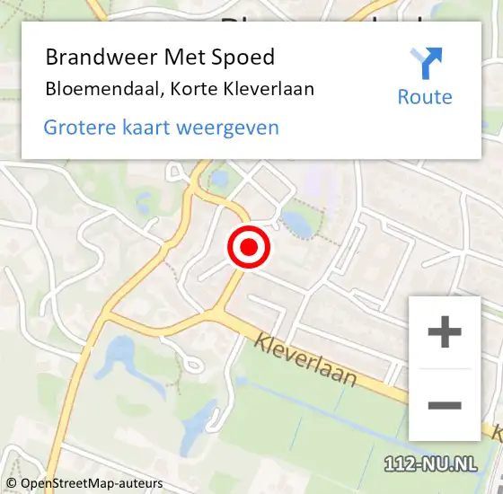 Locatie op kaart van de 112 melding: Brandweer Met Spoed Naar Bloemendaal, Korte Kleverlaan op 1 oktober 2022 18:45