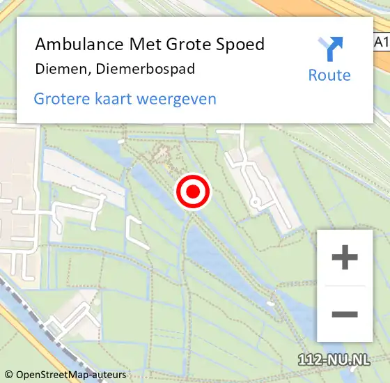 Locatie op kaart van de 112 melding: Ambulance Met Grote Spoed Naar Diemen, Diemerbospad op 1 oktober 2022 18:57